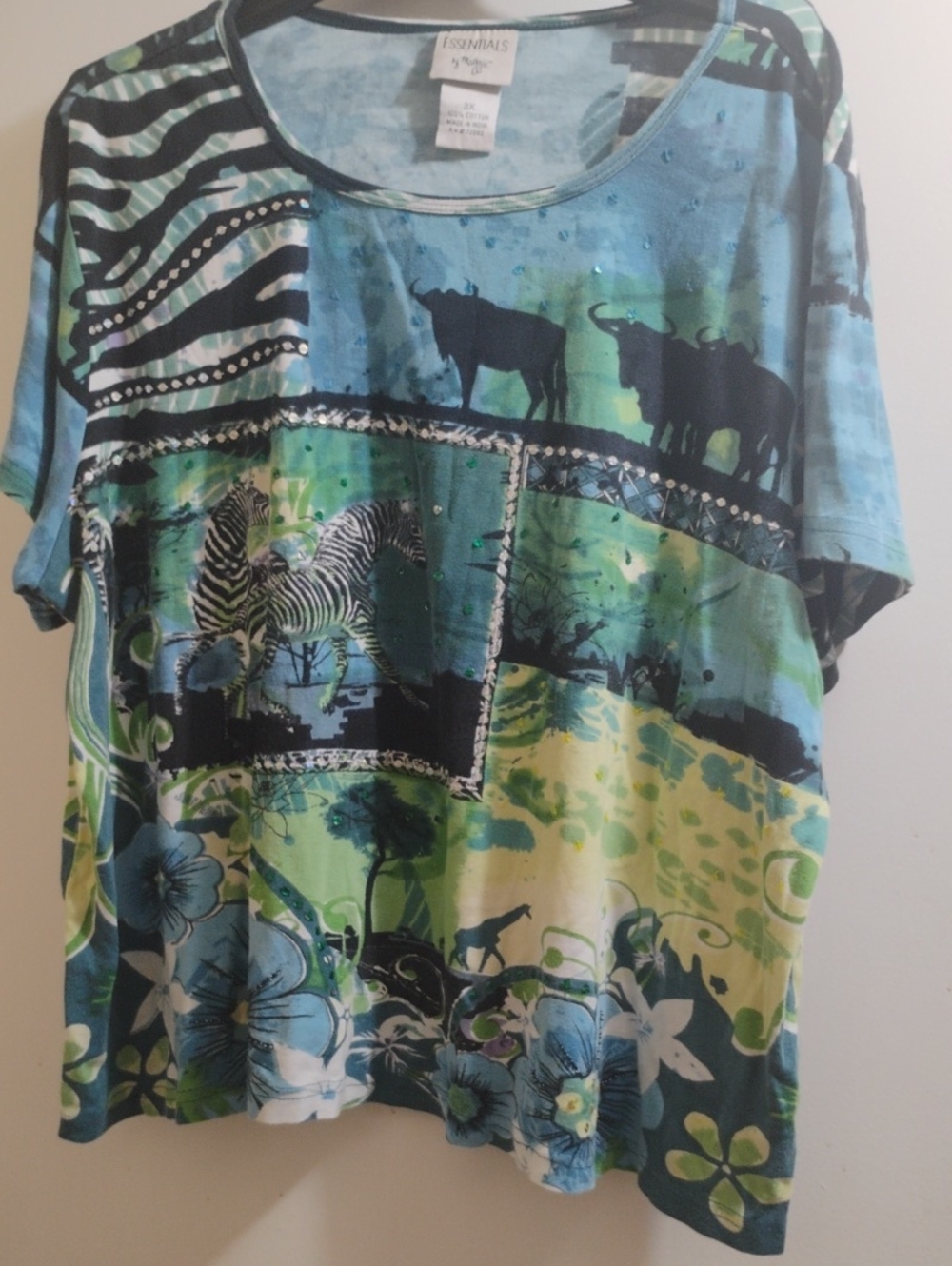Essentials Blue & Green Safari Print Short Sleeve Tee